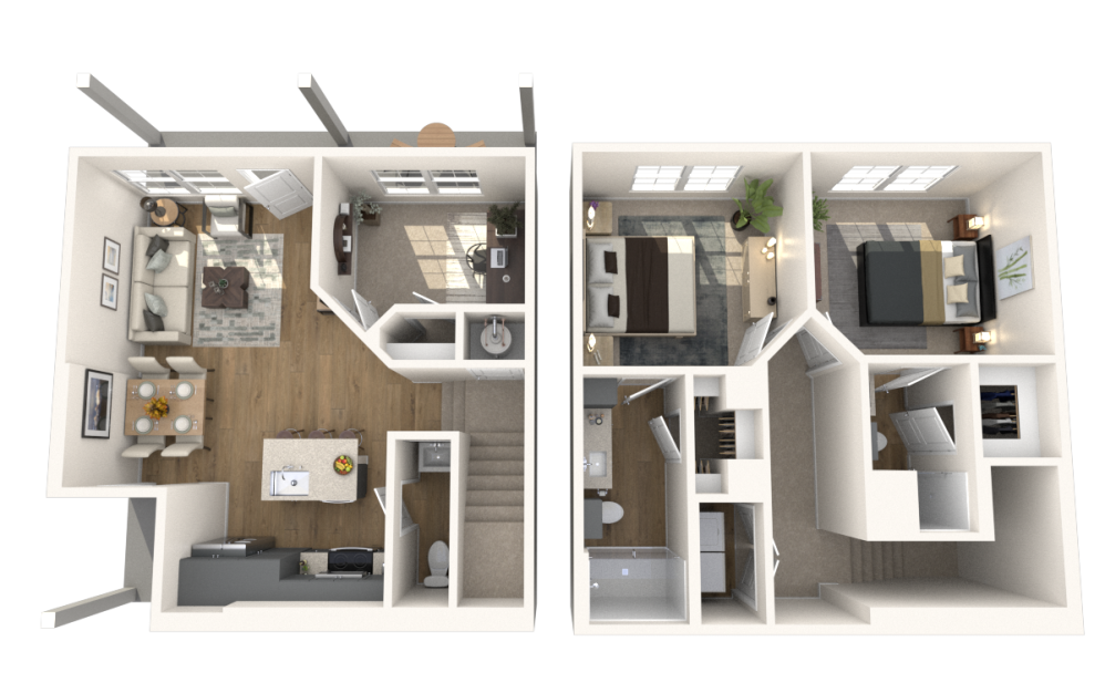 B4 - 2 bedroom floor plan layout with 2.5 bathrooms and 1157 square feet