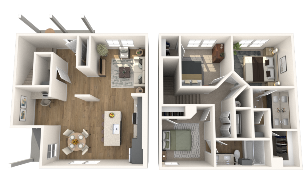 C4 - 3 bedroom floor plan layout with 2.5 bathrooms and 1360 square feet