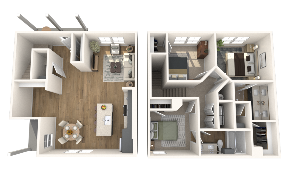 C4 - 3 bedroom floor plan layout with 2.5 bathrooms and 1360 square feet C4 - 3 bedroom floor plan layout with 2.5 bathrooms and 1360 square feet