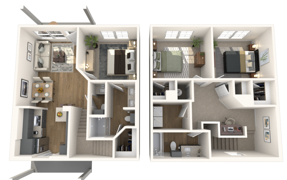 C5 - 3 bedroom floor plan layout with 2.5 bathrooms and 1290 square feet C5 - 3 bedroom floor plan layout with 2.5 bathrooms and 1290 square feet
