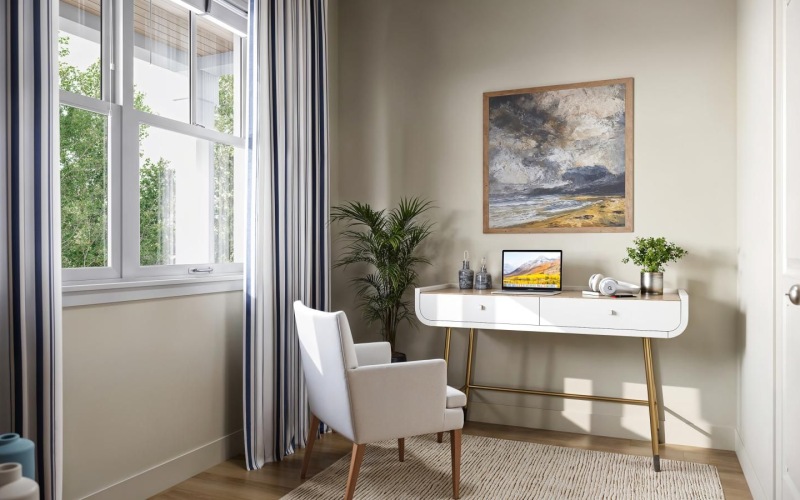 a room with a table and chairs